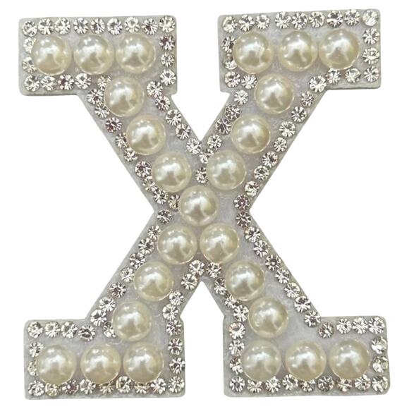 Letter X White Faux Pearl Iron On Patch - Picture 2 of 2